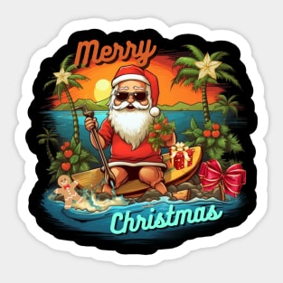 Tropic Merry Christmas, Santa Claus surfer, vacation Sticker